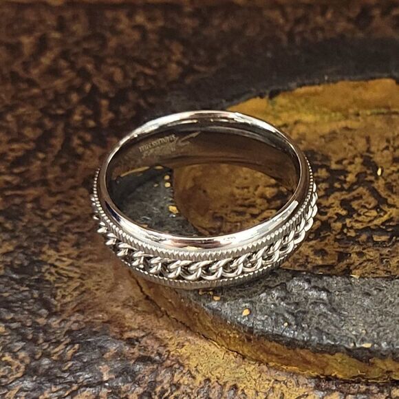 Men's Silver Chain Spinner Promise Ring Band - Anxiety Fidget Ring - Picture 5 of 8